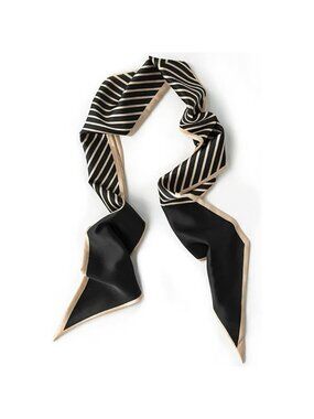 Women's Black Gold Twill Fashion Oblique Angle Silk Neck Scarf Printed Scarves